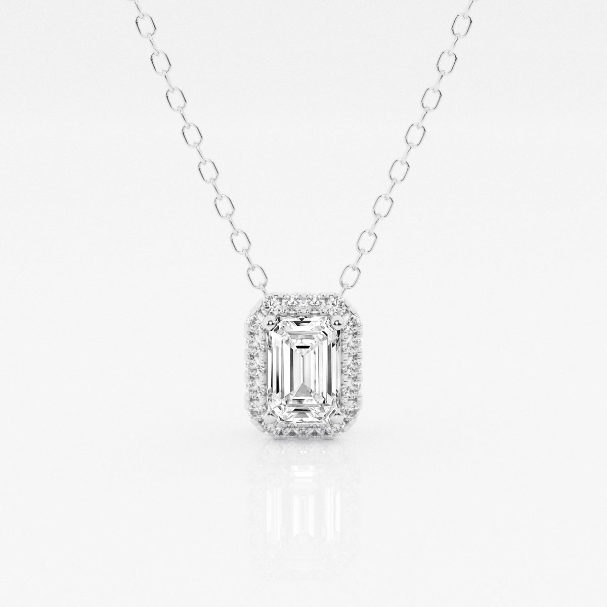 0.50 TC Emerald Moissanite Diamond Halo Style Necklace