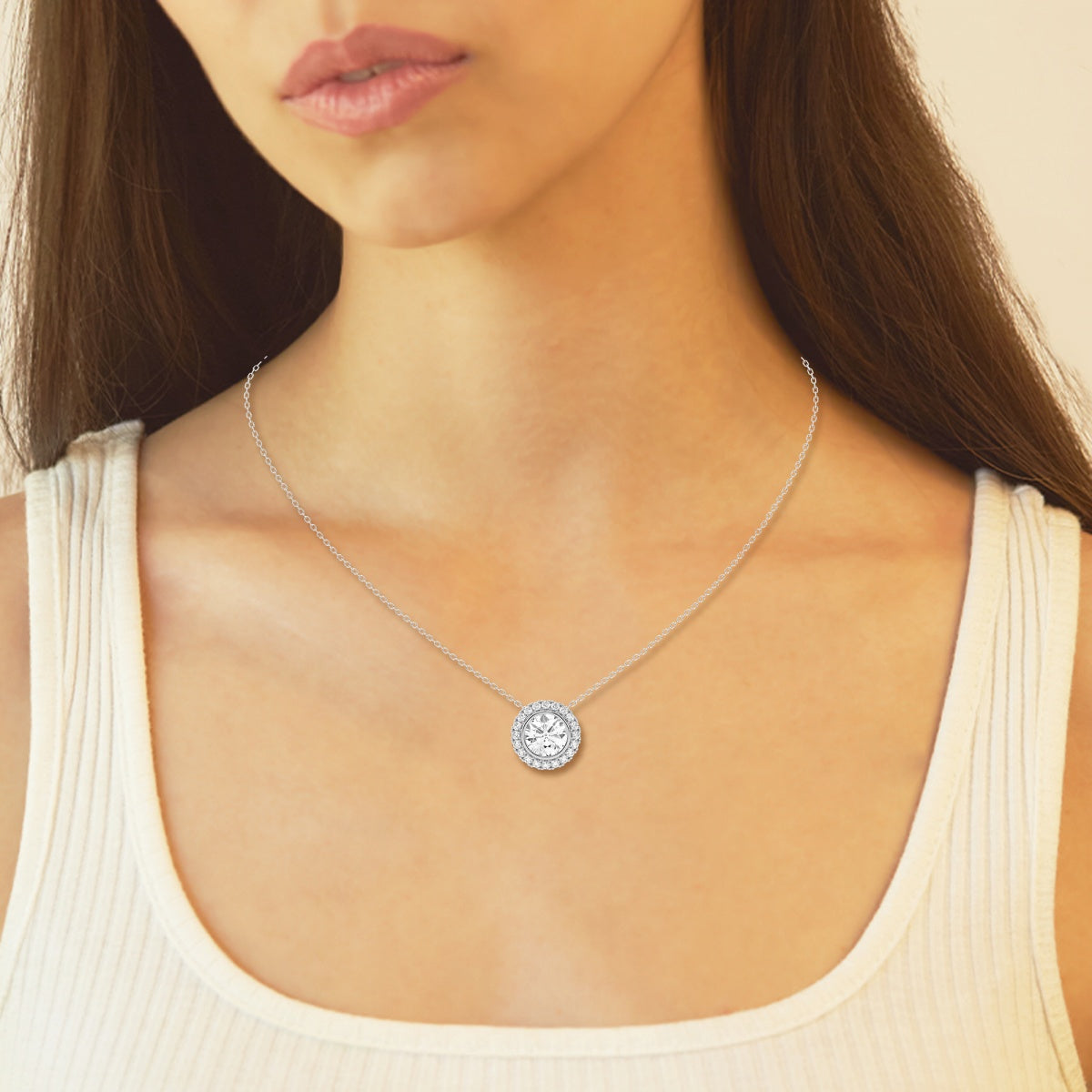 1.50 TCW Round Moissanite Diamond Halo Style Necklace