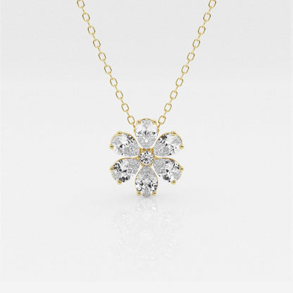 0.93 TCW Round & Pear Moissanite Diamond Flower Pandant Necklace