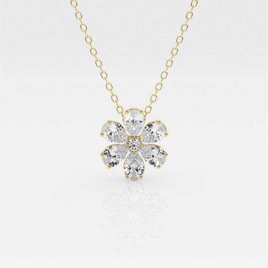 0.93 TCW Round & Pear Moissanite Diamond Flower Pandant Necklace