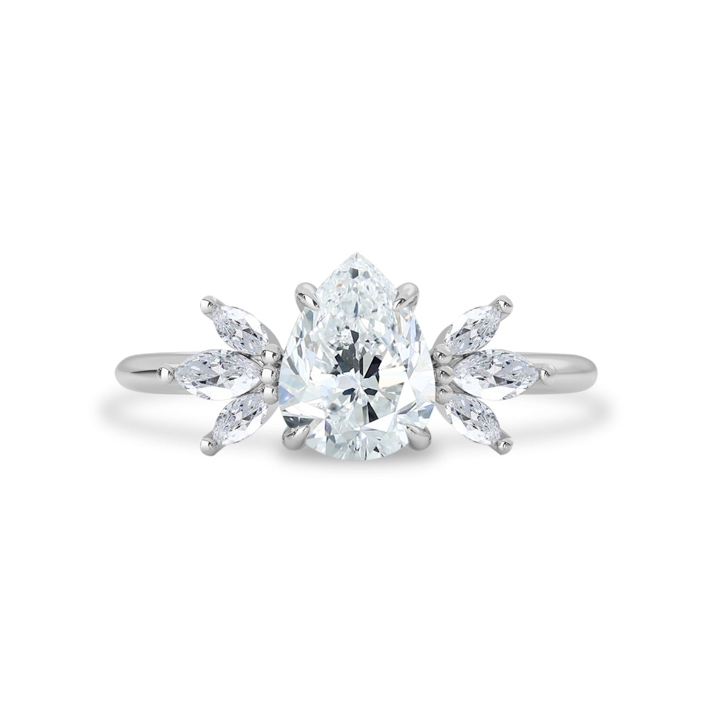 1.25 CT Pear Moissanite Cluster Engagement Ring