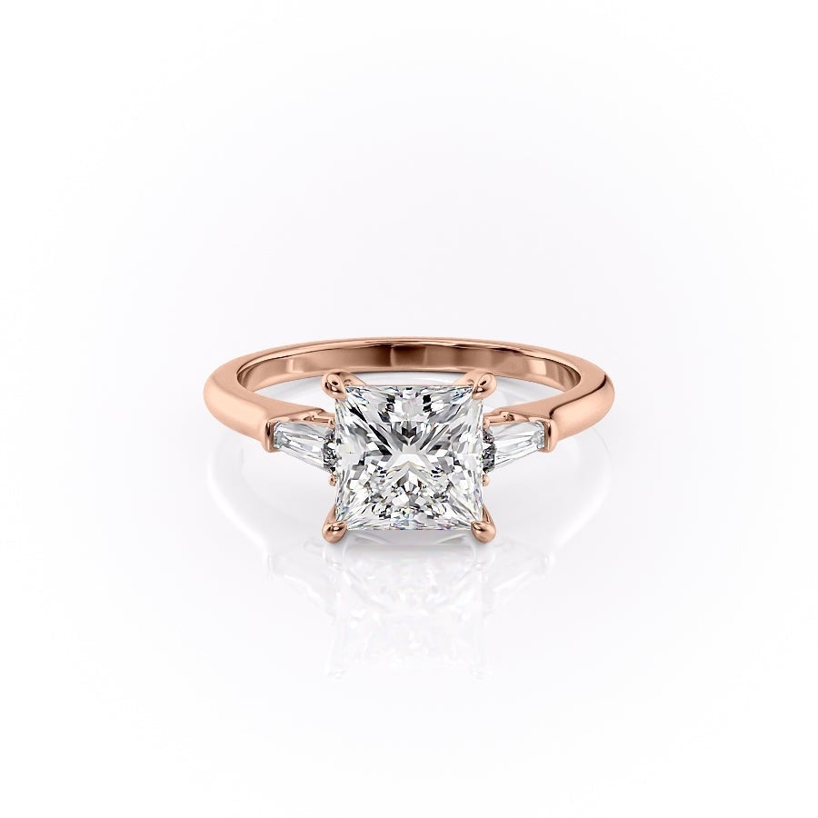2.08 CT Princess Cut Three Stone Moissanite Engagement Ring