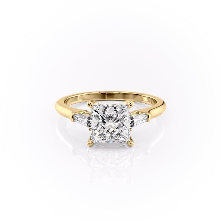 2.08 CT Princess Cut Three Stone Moissanite Engagement Ring
