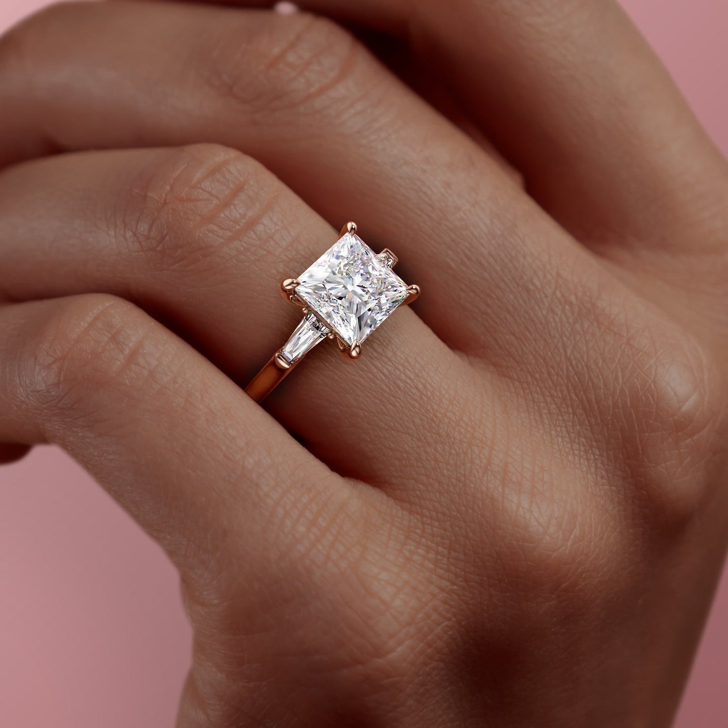 2.08 CT Princess Cut Three Stone Moissanite Engagement Ring