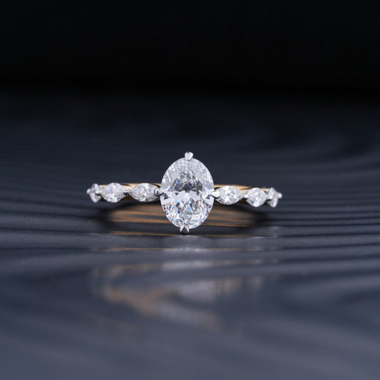 1.0 CT Oval Cut Pave Moissanite Diamond Engagement Ring