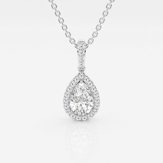 0.62 CT Pear Moissanite Diamond Halo Necklace