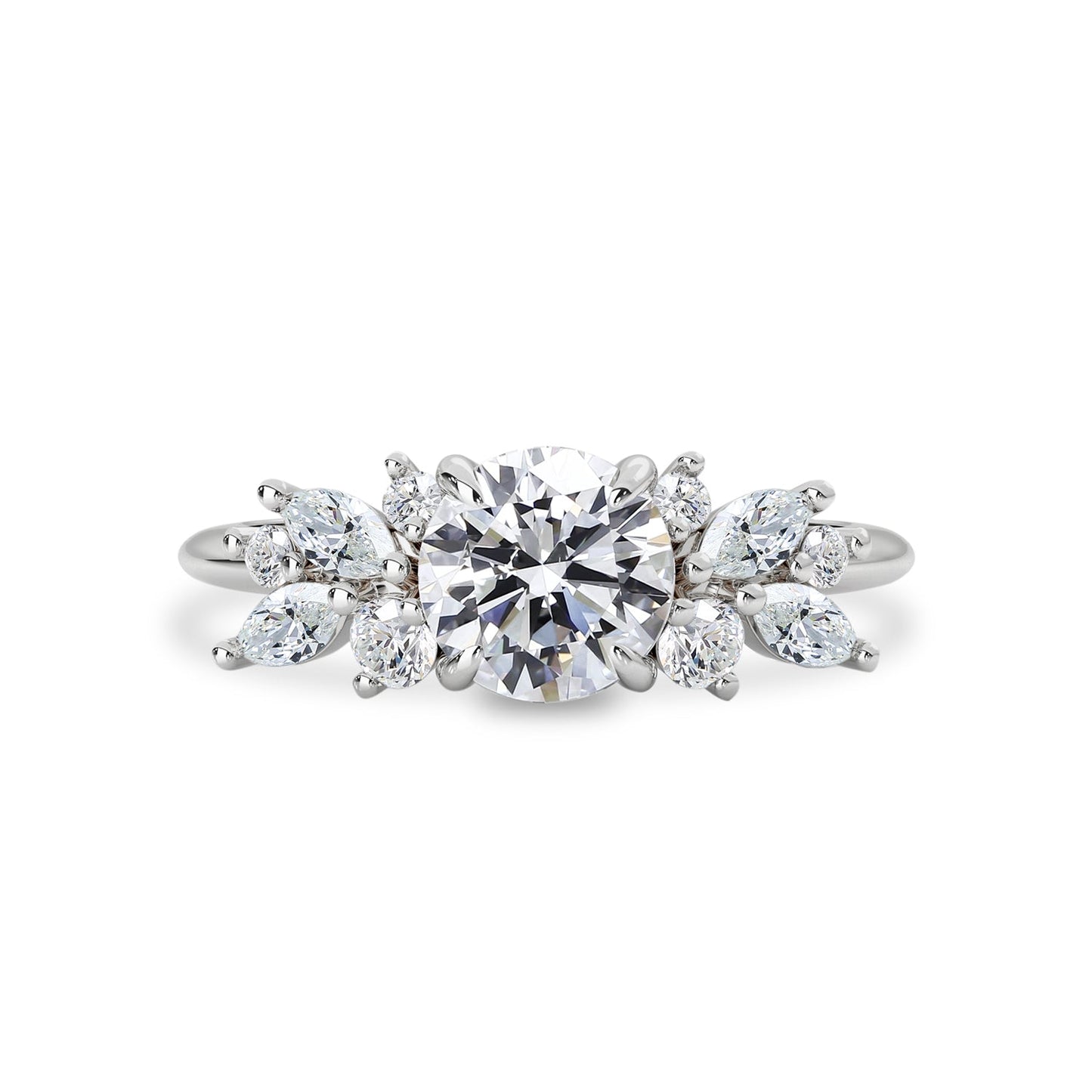 1.0 CT Round Moissanite Cluster Engagement Ring