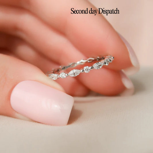 Marquise and Round  Cut Half Eternity Wedding Band - Ready to Ship
