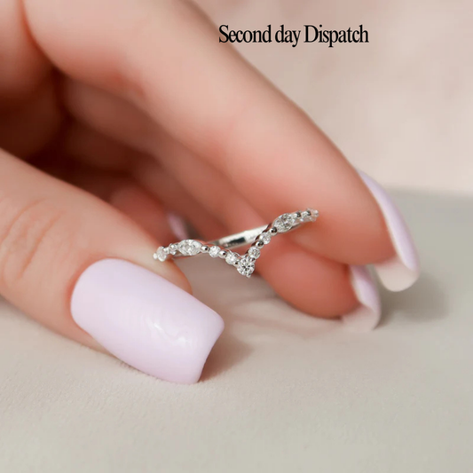 Marquise & Round Cut Curved Wedding Band - Ready to Ship