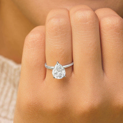 3.0 CT Pear Moissanite Hidden Halo Engagement Ring