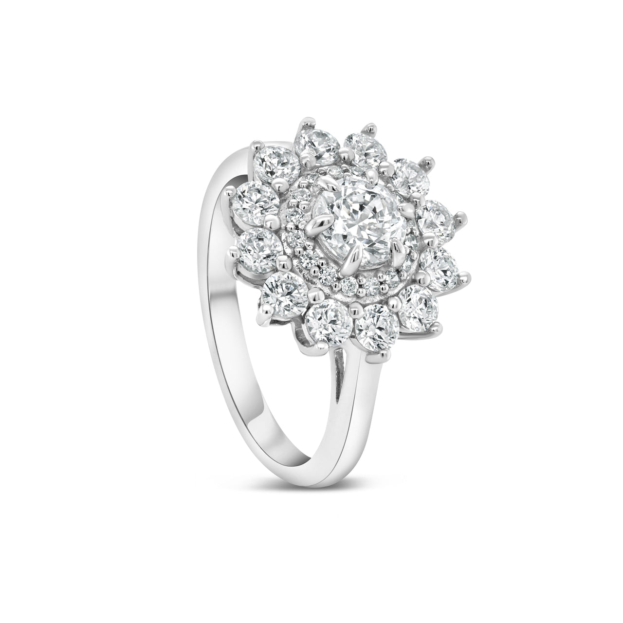 0.50 CT Round Moissanite Floral Halo Engagement Ring