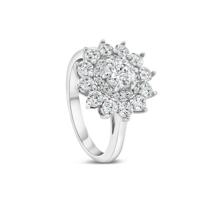 0.50 CT Round Moissanite Floral Halo Engagement Ring