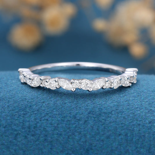 1.70 CT Marquise & Round Shaped Moissanite Half Eternity Wedding Band