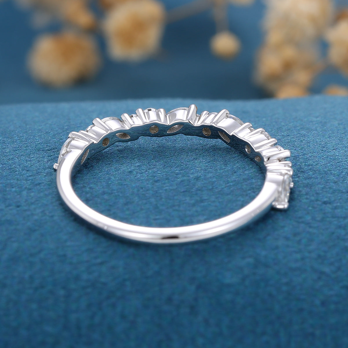 1.70 CT Marquise & Round Shaped Moissanite Half Eternity Wedding Band
