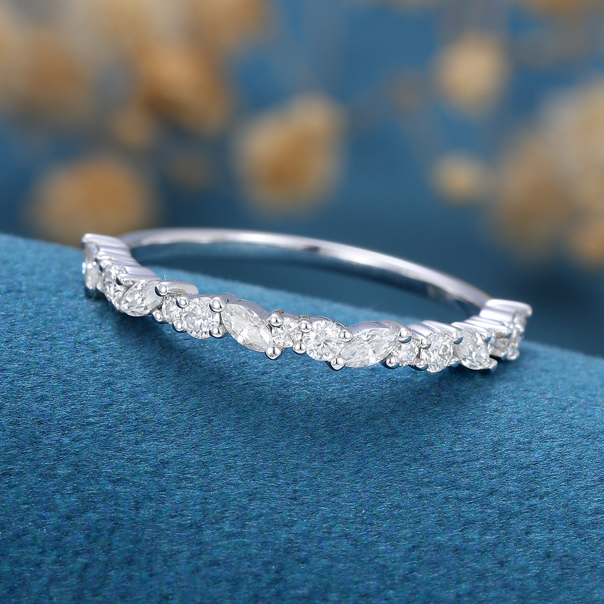 1.70 CT Marquise & Round Shaped Moissanite Half Eternity Wedding Band