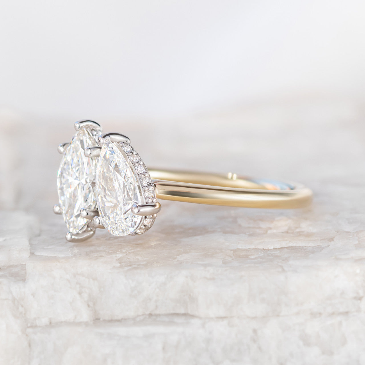 2.23 CT Marquise & Pear Moissanite Two Stone Engagement Ring