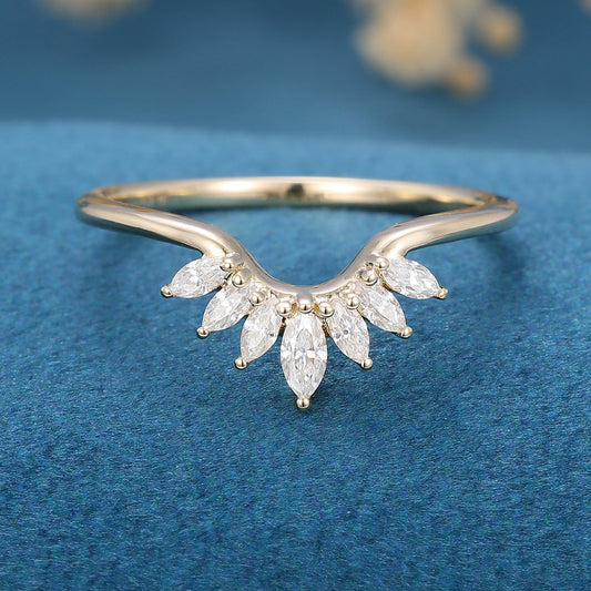 1.70 CT Marquise Shaped Moissanite Curved Wedding Band