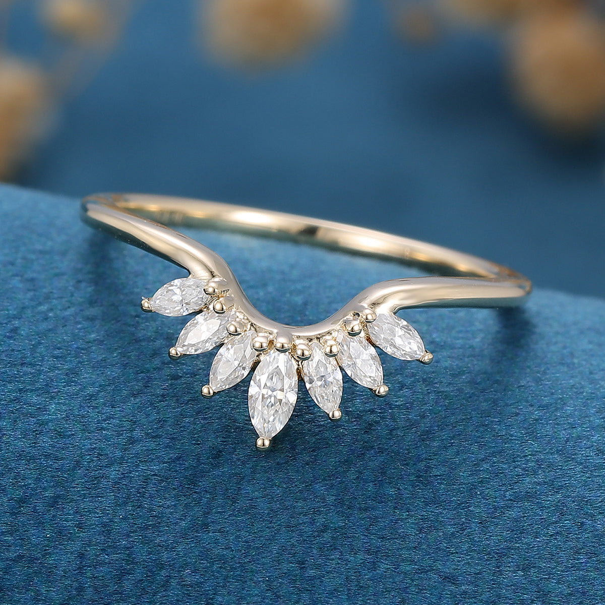 1.70 CT Marquise Shaped Moissanite Curved Wedding Band