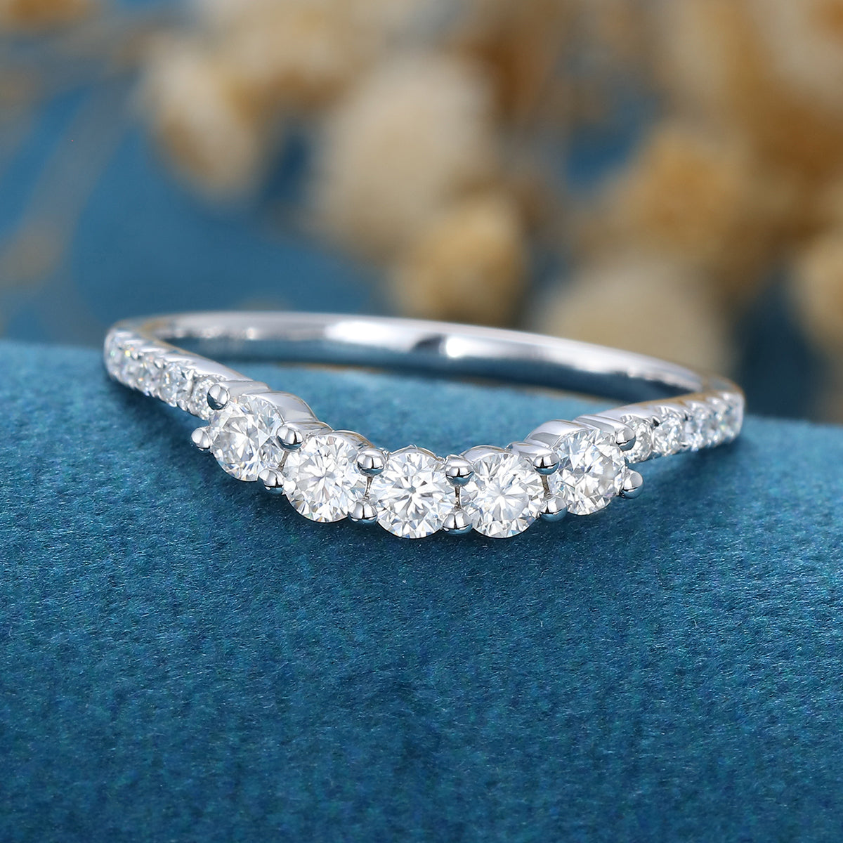 1.90 CT Round Shaped Moissanite Curved Wedding Band