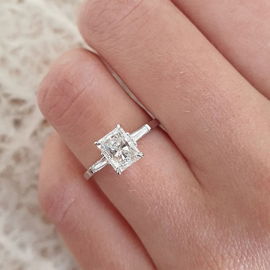 1.0CT Radiant Cut Three Stone Diamond Engagement Ring 14K Yellow Gold