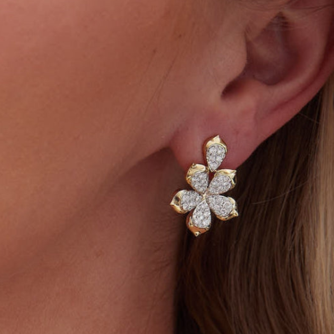 1.39 TCW Round Moissanite Diamond Flower Stud Earrings