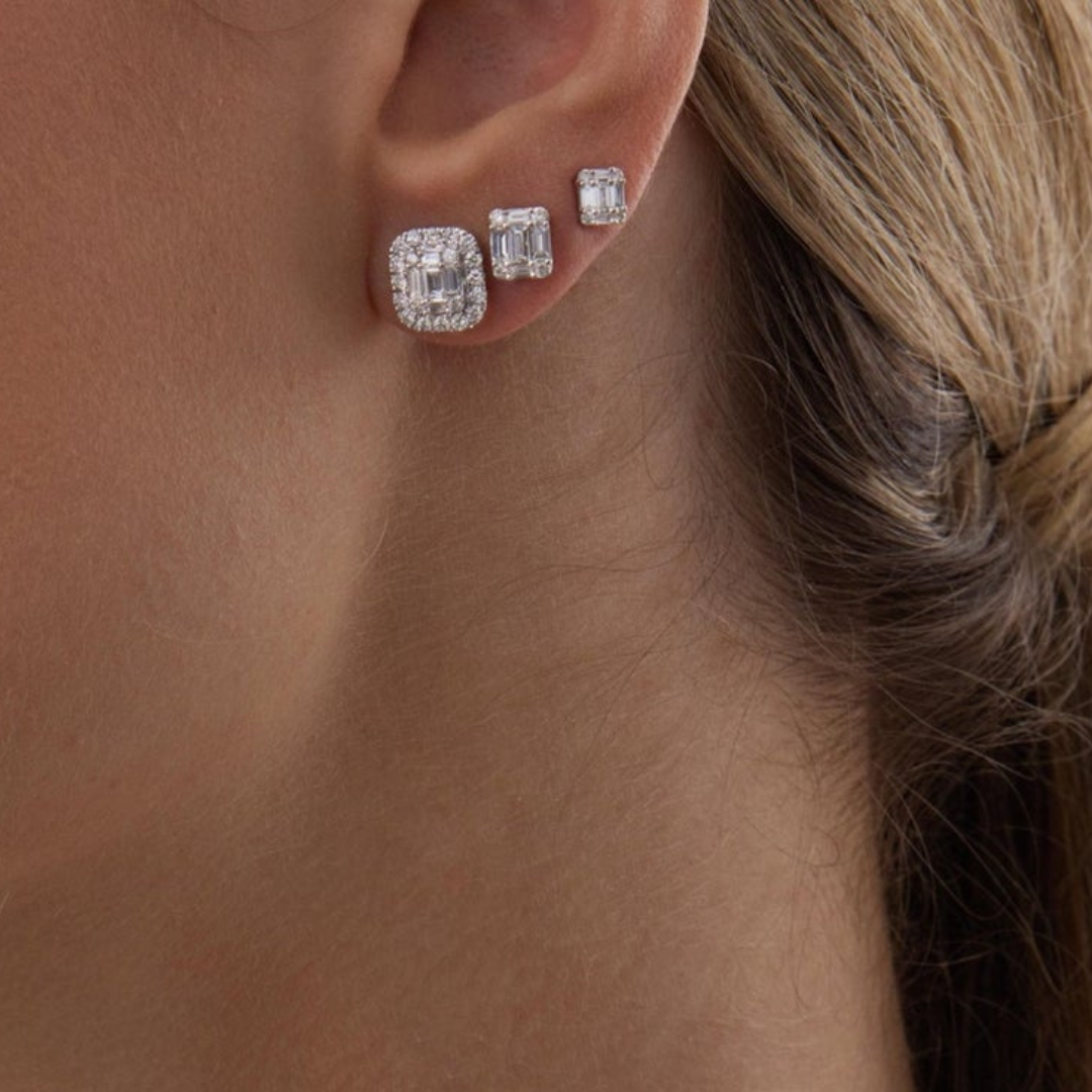 2.10 TCW Round & Baguette Moissanite Diamond Stud Earrings