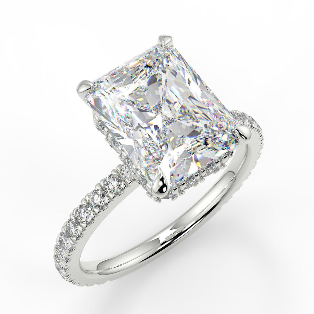 2.50 CT Radiant Moissanite Hidden Halo Pave Setting Engagement Ring