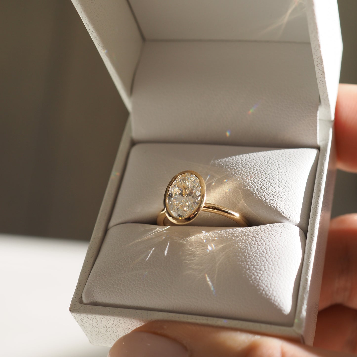 1.5 CT Oval Moissanite Diamond Bezel Engagement Ring
