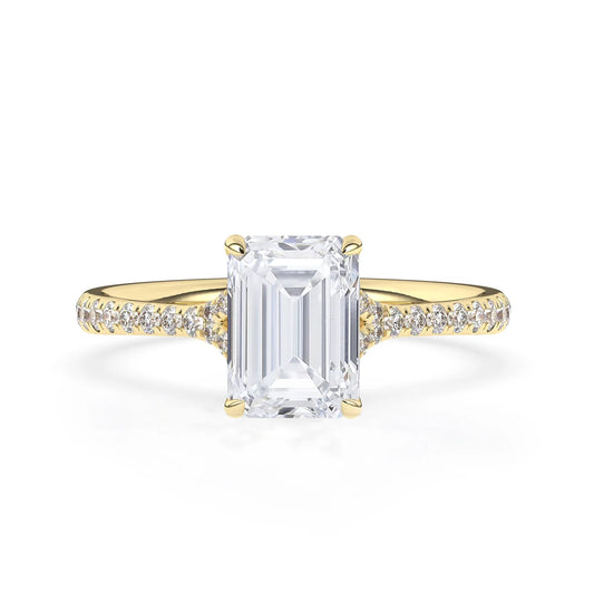 2.0CT Emerald Cut Split Shank Pave Setting Moissanite Engagement Ring