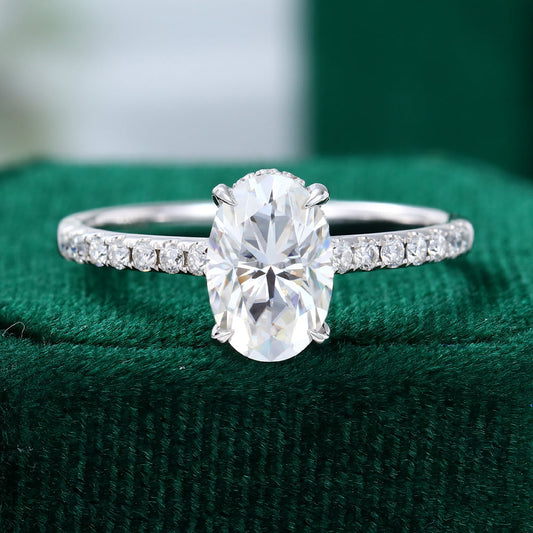 0.64 CT Oval Shaped Moissanite Hidden Halo Setting Engagement Ring