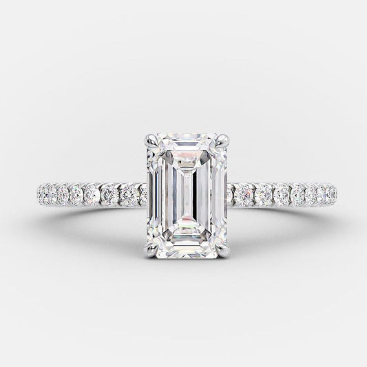 1.0ct Emerald Cut Moissanite Diamond Hidden Halo Engagement Ring