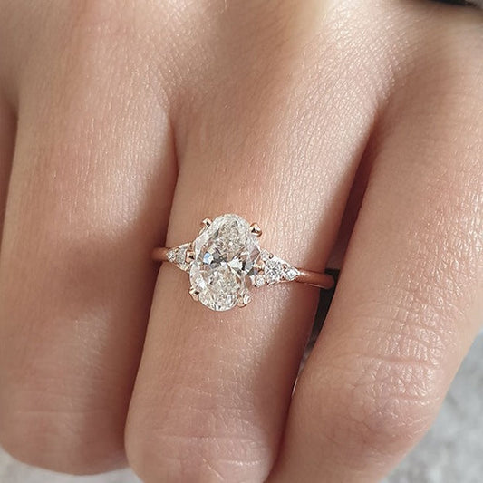 1.50ct Oval Cut Moissanite Diamond Three Stone Engagement Ring