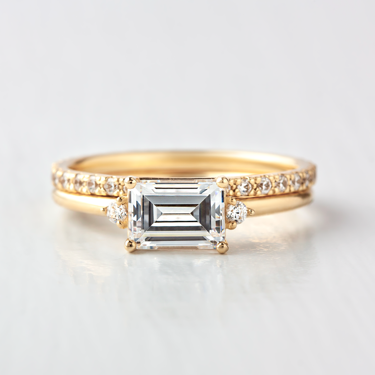 1.50 CT Emerald Moissanite East West Cluster Engagement Ring