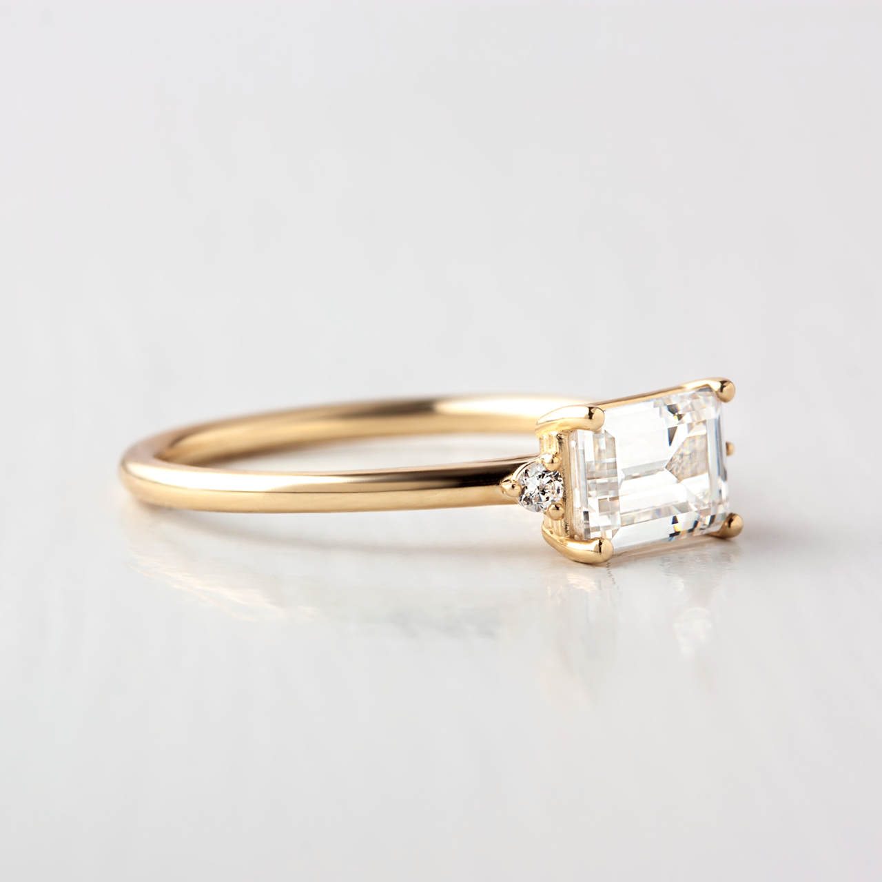 1.50 CT Emerald Moissanite East West Cluster Engagement Ring