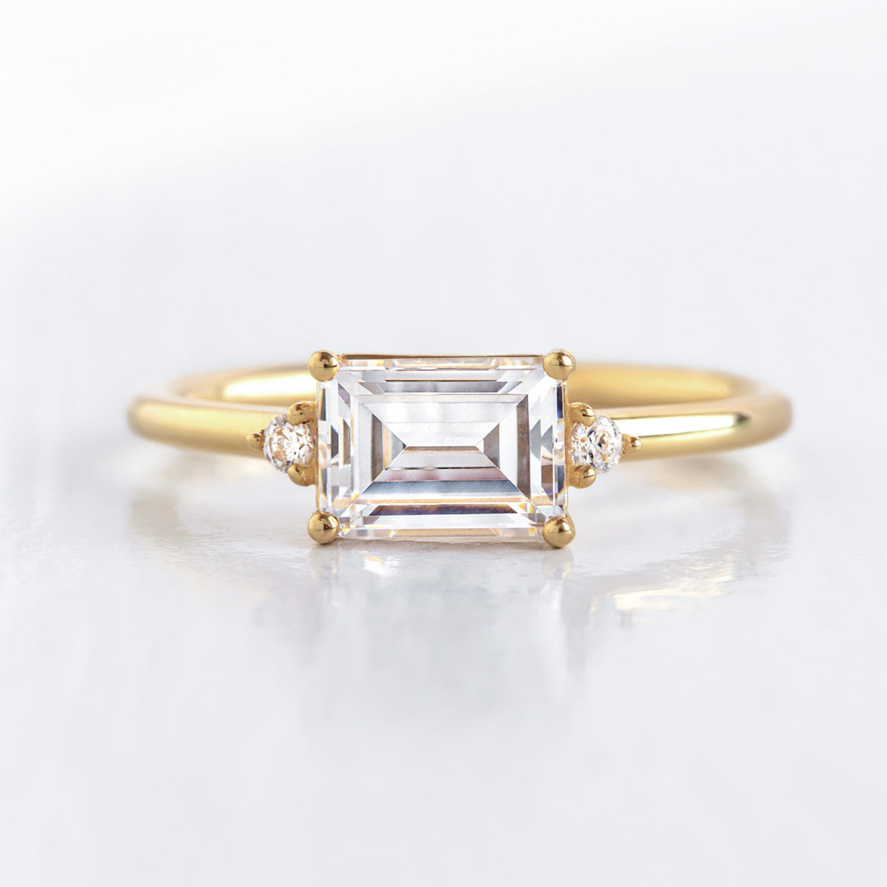 1.50 CT Emerald Moissanite East West Cluster Engagement Ring