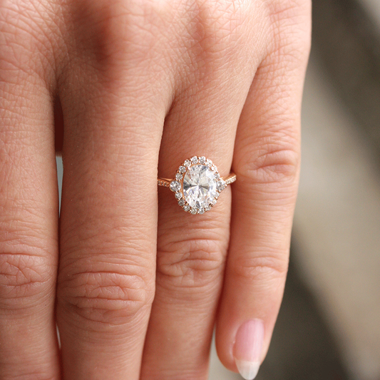 1.33CT Oval Cut Unique Halo Moissanite Engagement Ring
