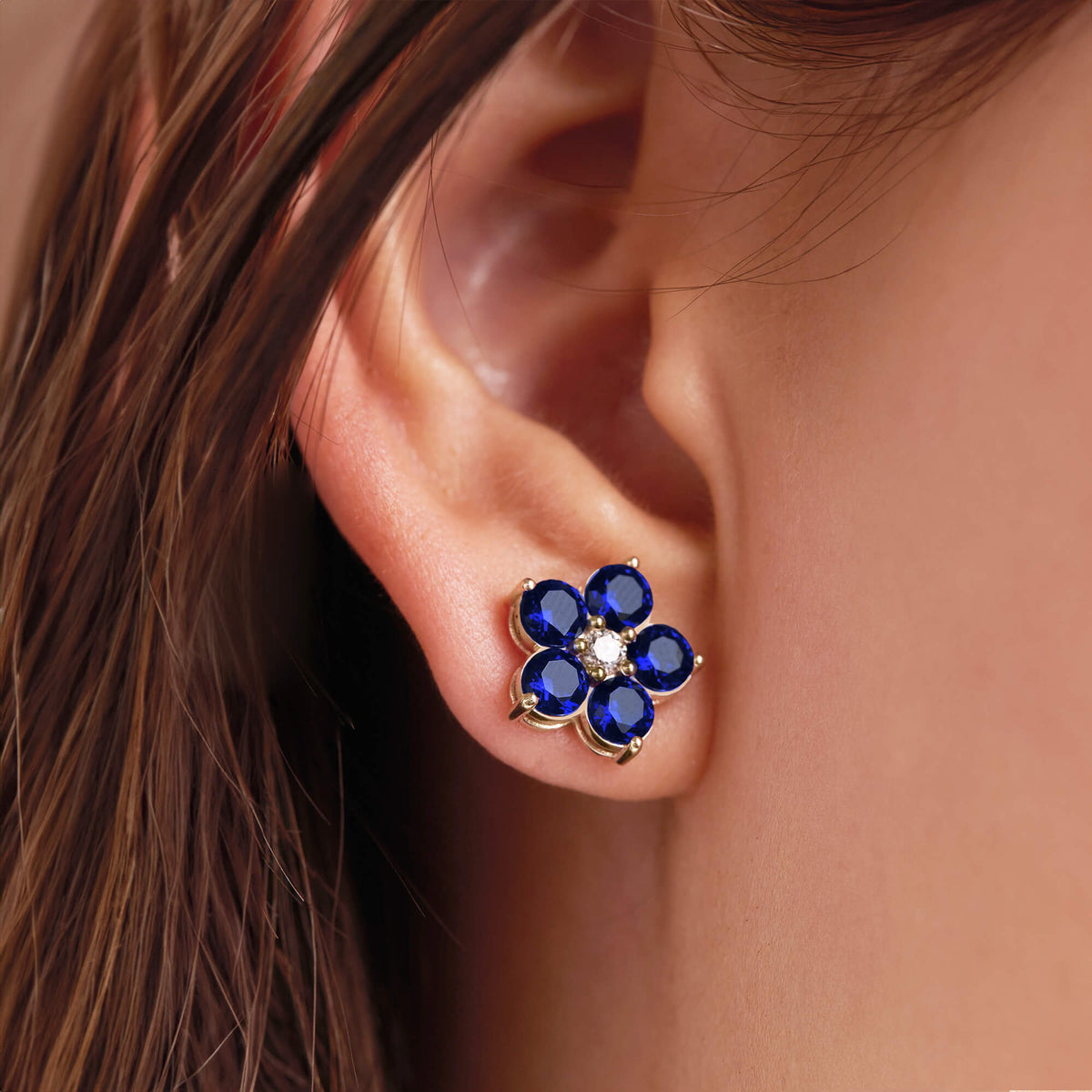 2.50TCW Round Floral Sapphire  Moissanite September Birthstone Stud Earrings