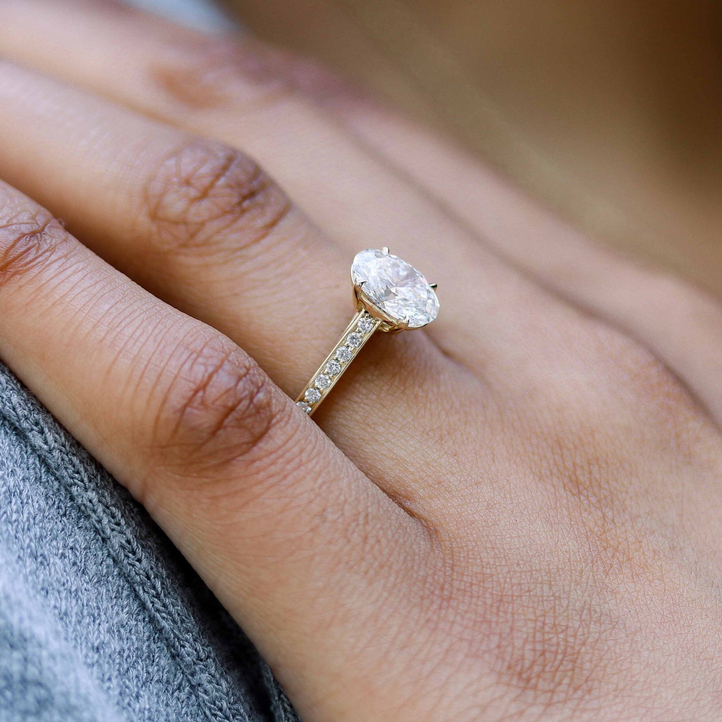 2.50CT Oval Cut Moissanite Channel Pave Diamond Engagement Ring