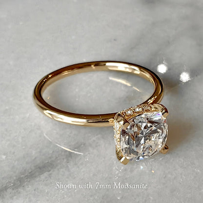 2.0 CT Cushion Moissanite Hidden Halo Engagement Ring