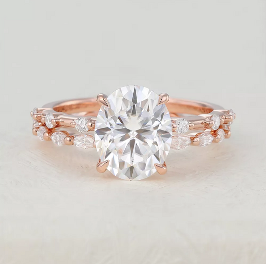 3.0 CT Oval Moissanite Dainty Pave Bridal Ring Set