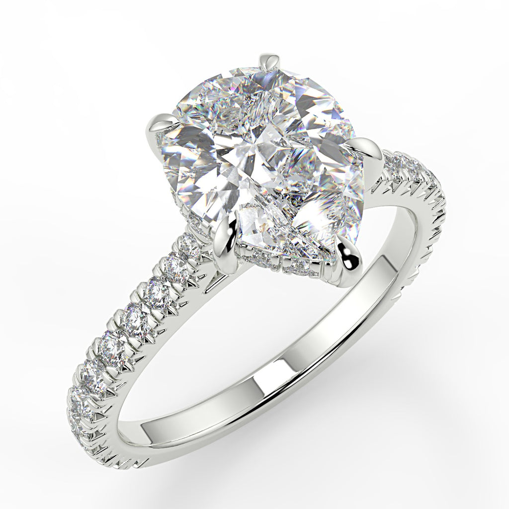 1.33 CT Pear Moissanite Hidden Halo Pave Setting Engagement Ring