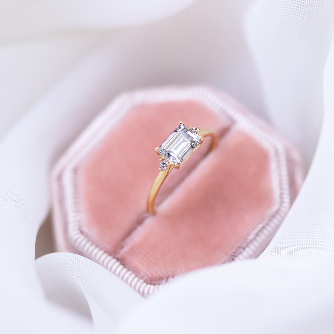 1.50 CT Emerald Moissanite East West Cluster Engagement Ring