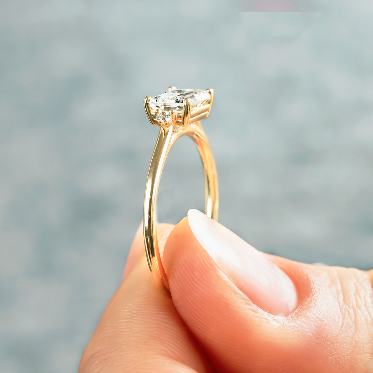 1.50 CT Emerald Moissanite East West Cluster Engagement Ring