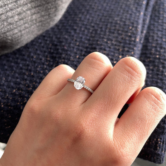 1.50 CT Oval Moissanite Pave Setting Engagement Ring