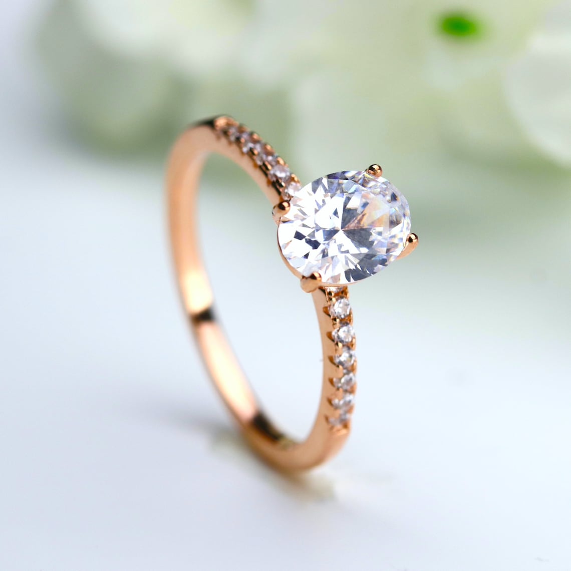 1.50 CT Oval Moissanite Pave Setting Engagement Ring