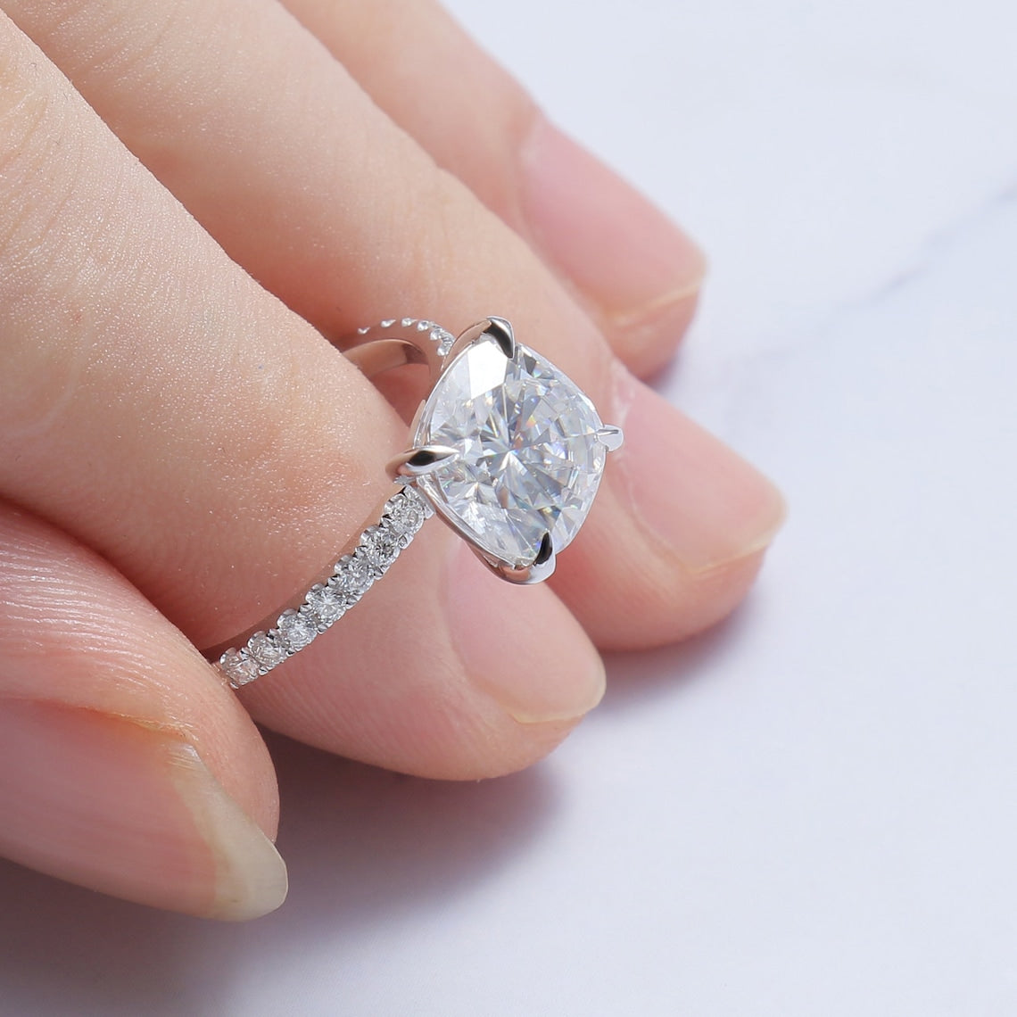3.0 CT Cushion  Moissanite Pave Setting Engagement Ring