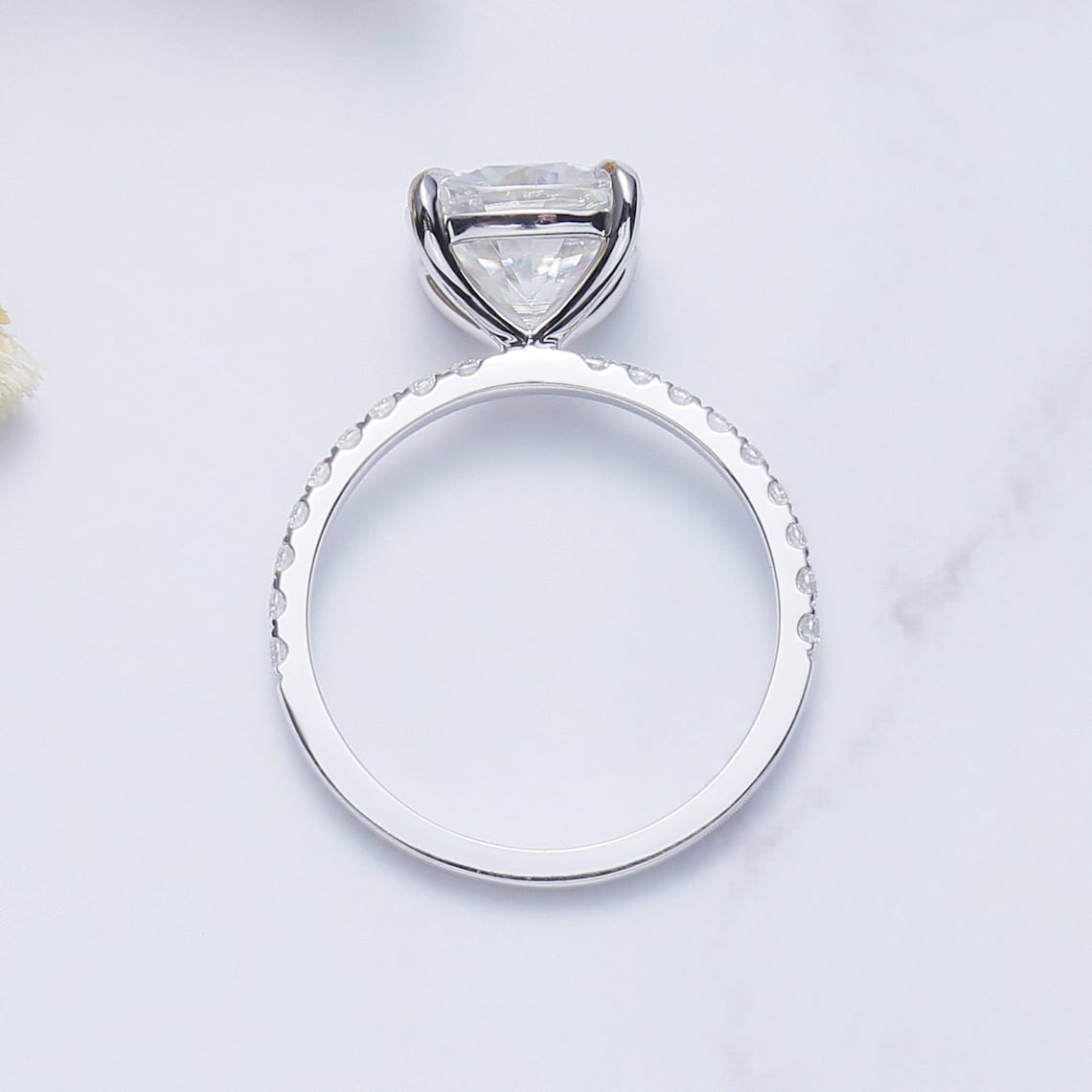 3.0 CT Cushion  Moissanite Pave Setting Engagement Ring