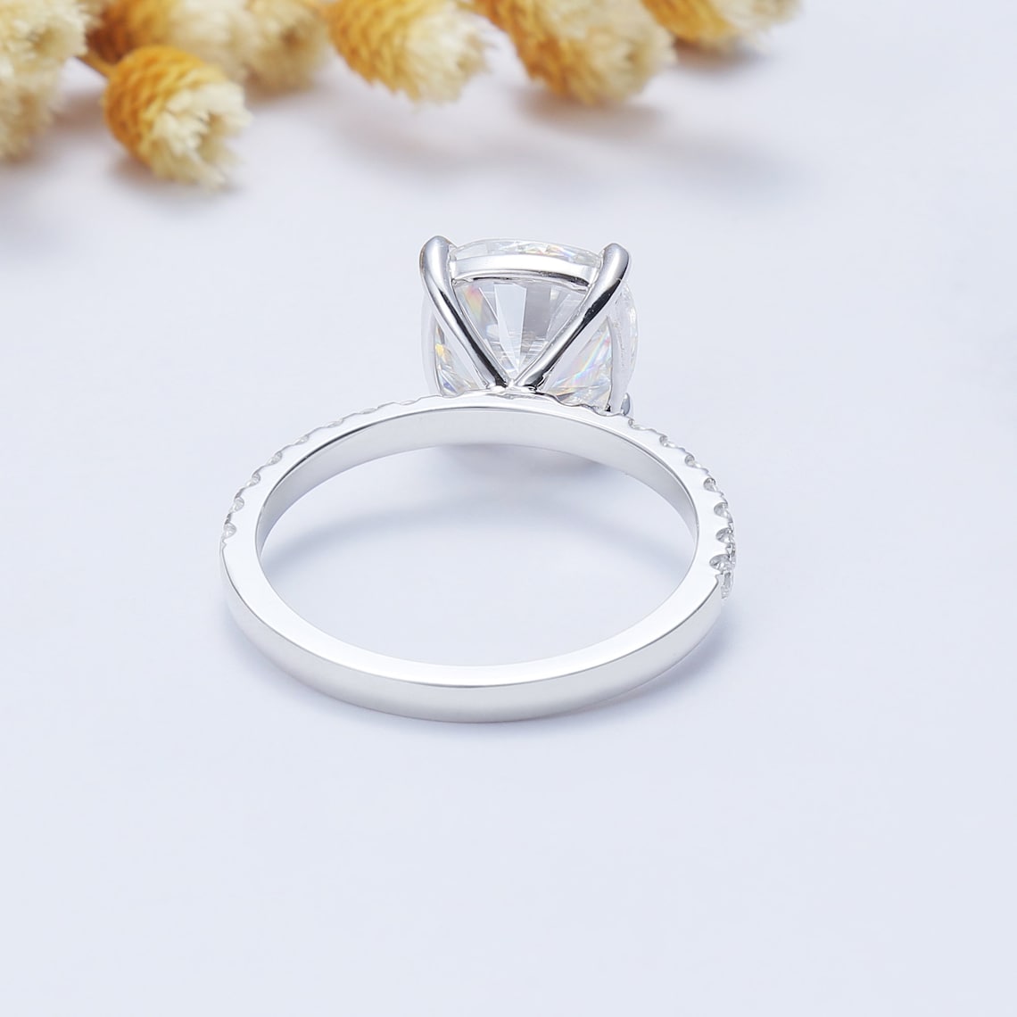 3.0 CT Cushion  Moissanite Pave Setting Engagement Ring