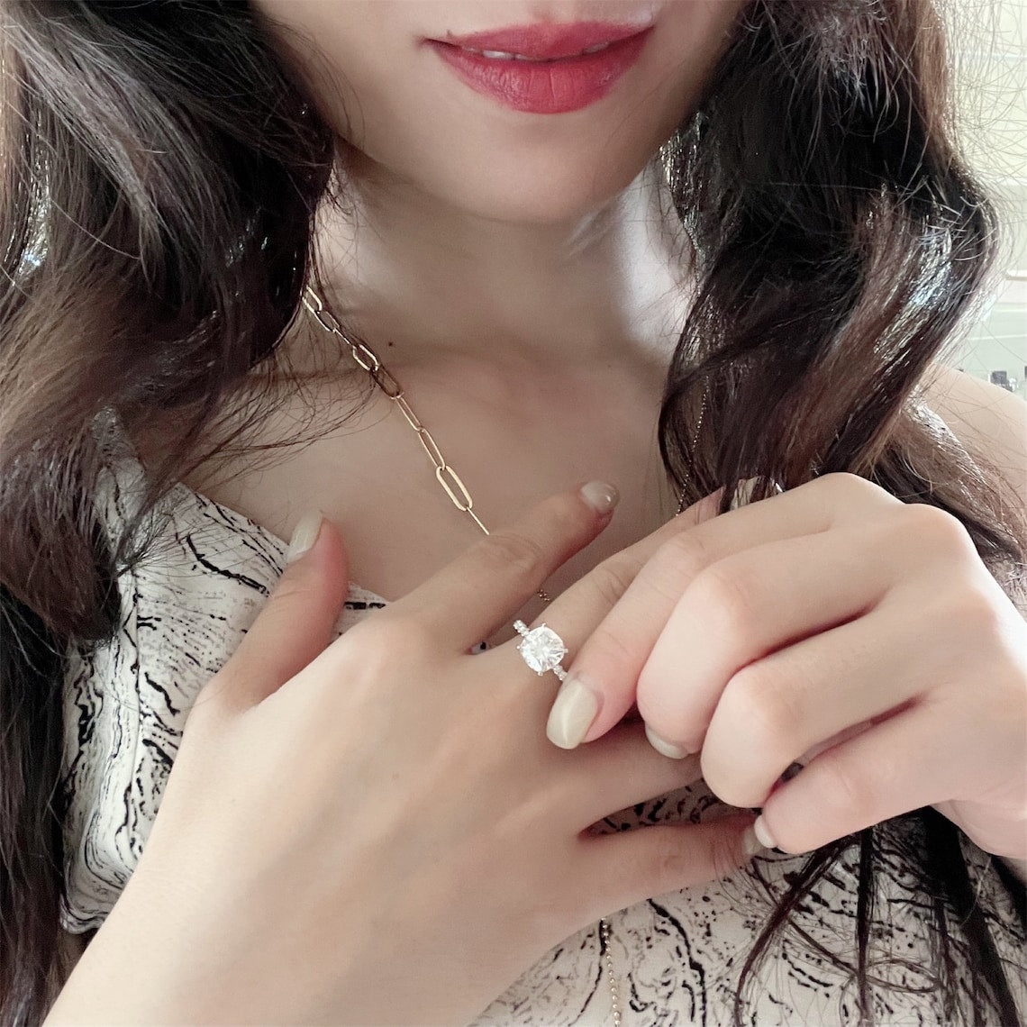 3.0 CT Cushion  Moissanite Pave Setting Engagement Ring