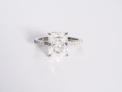 4.0 CT Radiant Moissanite Hidden Halo Engagement Ring With Pave Setting